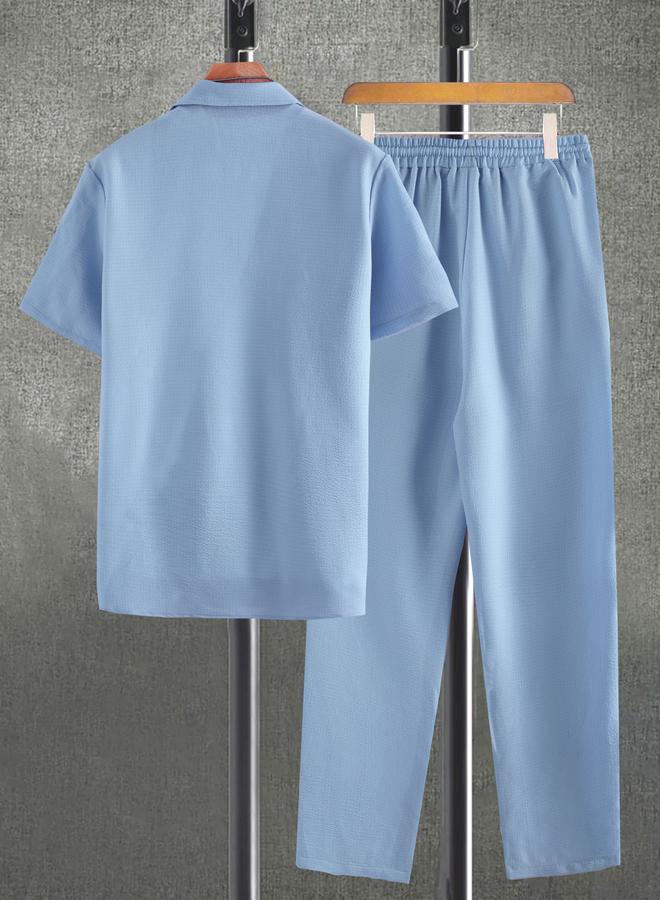Take Two Men Light Blue Textured Shirt and Trousers Co-Ords - Image 2